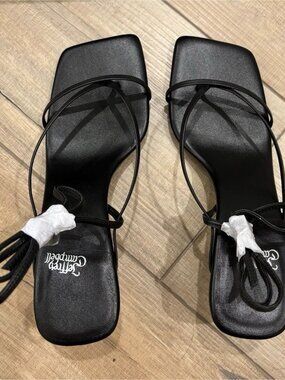 Jeffrey Campbell Strappy Lace Up Stiletto Square Toe Black Women's Heels